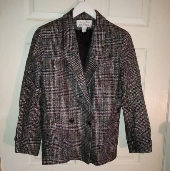 Lady’s CHRISTIAN DIOR SeparatesBlack/Red/White Tweed BlazerSize 12P